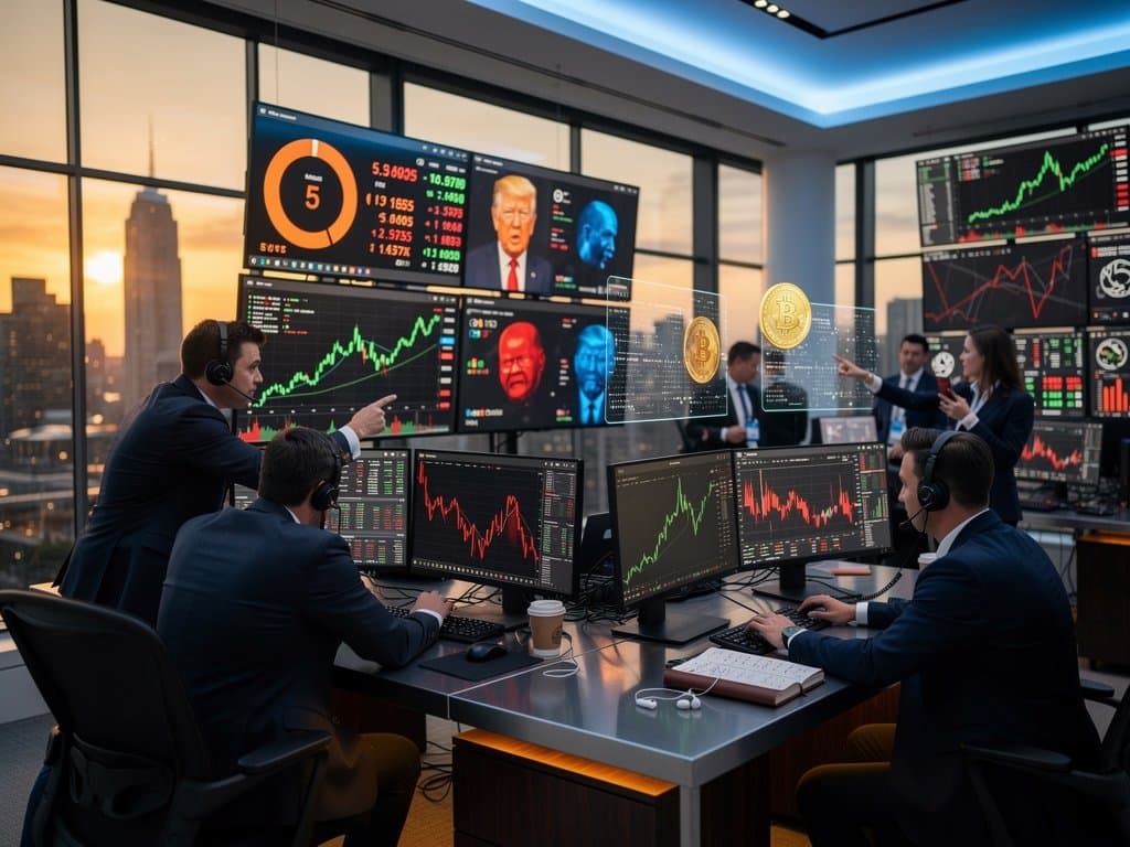 Trading screens show crypto prices with Fear & Greed at 21 as BTC and ETH rise amid Trump coin warnings