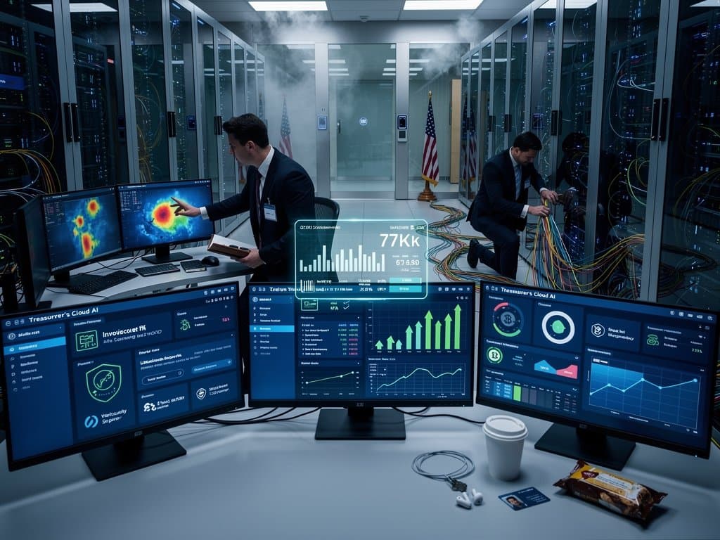 Engineers monitor Treasurer’s Cloud AI dashboards in secure government data center