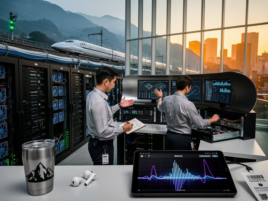 Shinkansen bullet train and cloud data center fusion symbolizing scalability infrastructure