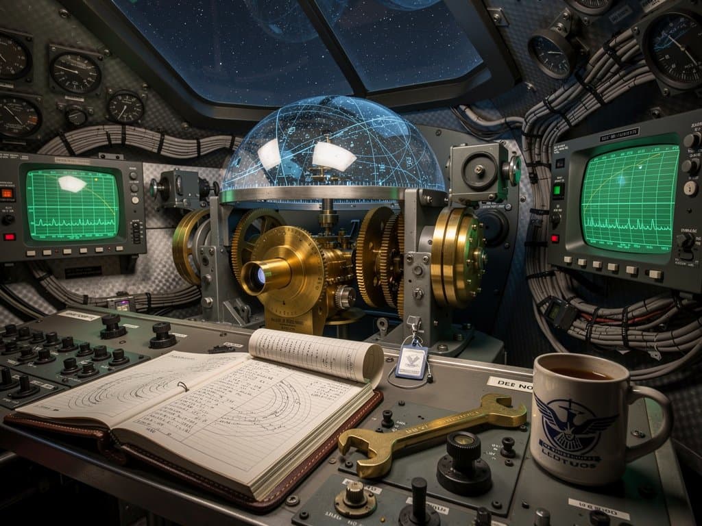 1958 electromechanical B-52 angle computer integrated in star tracker with gears computing star navigation trajectories