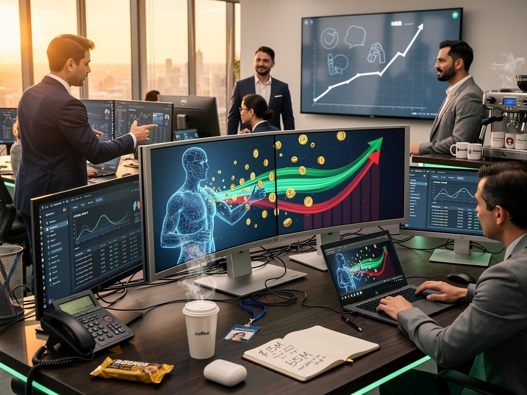 Neural networks visualizing agentic AI revenue automation pipelines with data flows and charts.