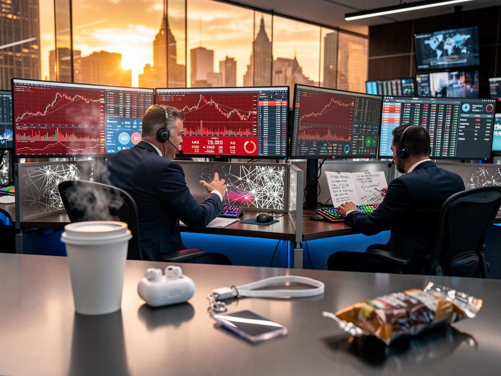 AI stocks charts and Fear Index on trading desk monitors amid market correction